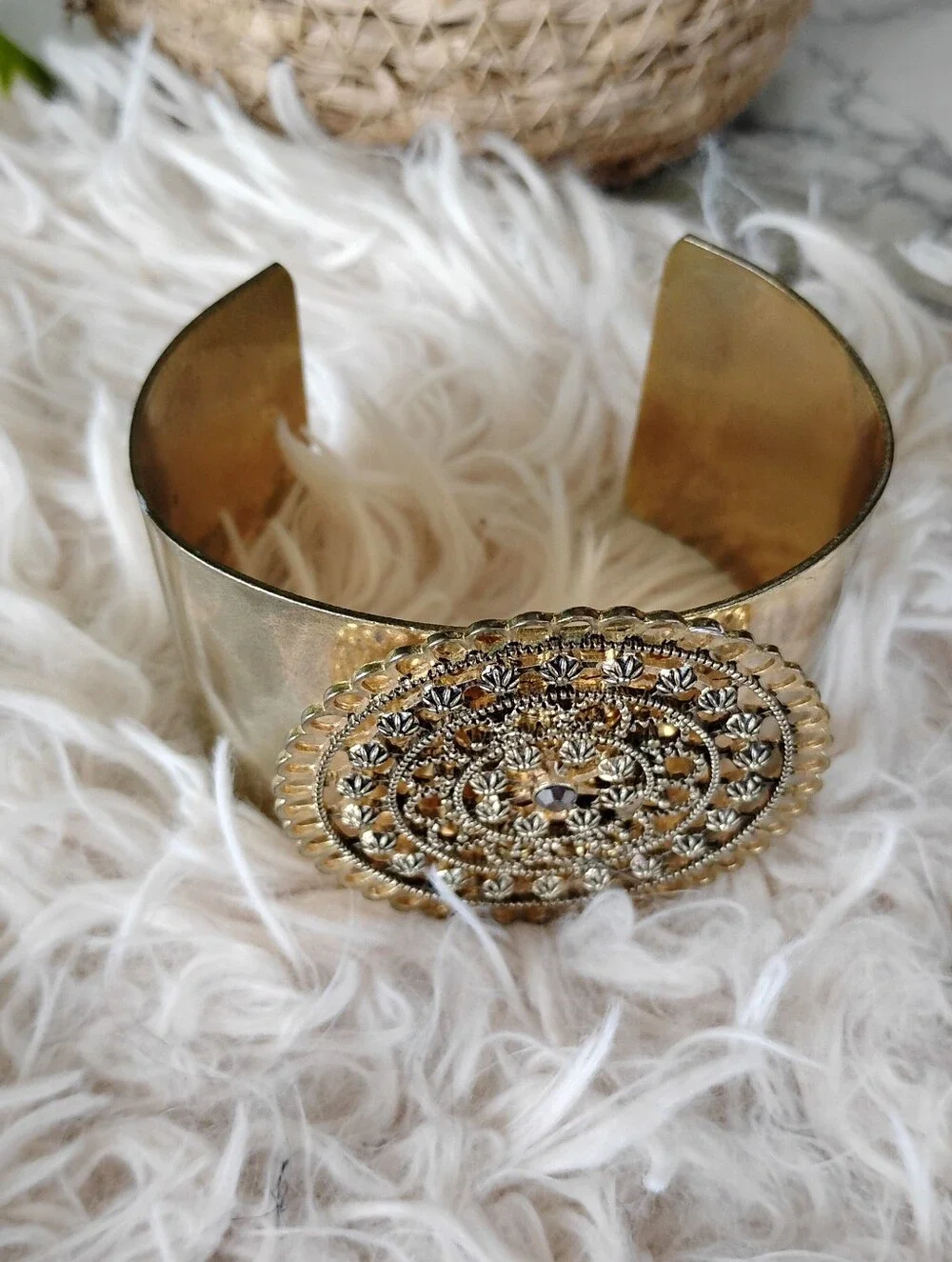 Gold-Tone Filigree Cuff Bracelet - Elegant Women's Accessory